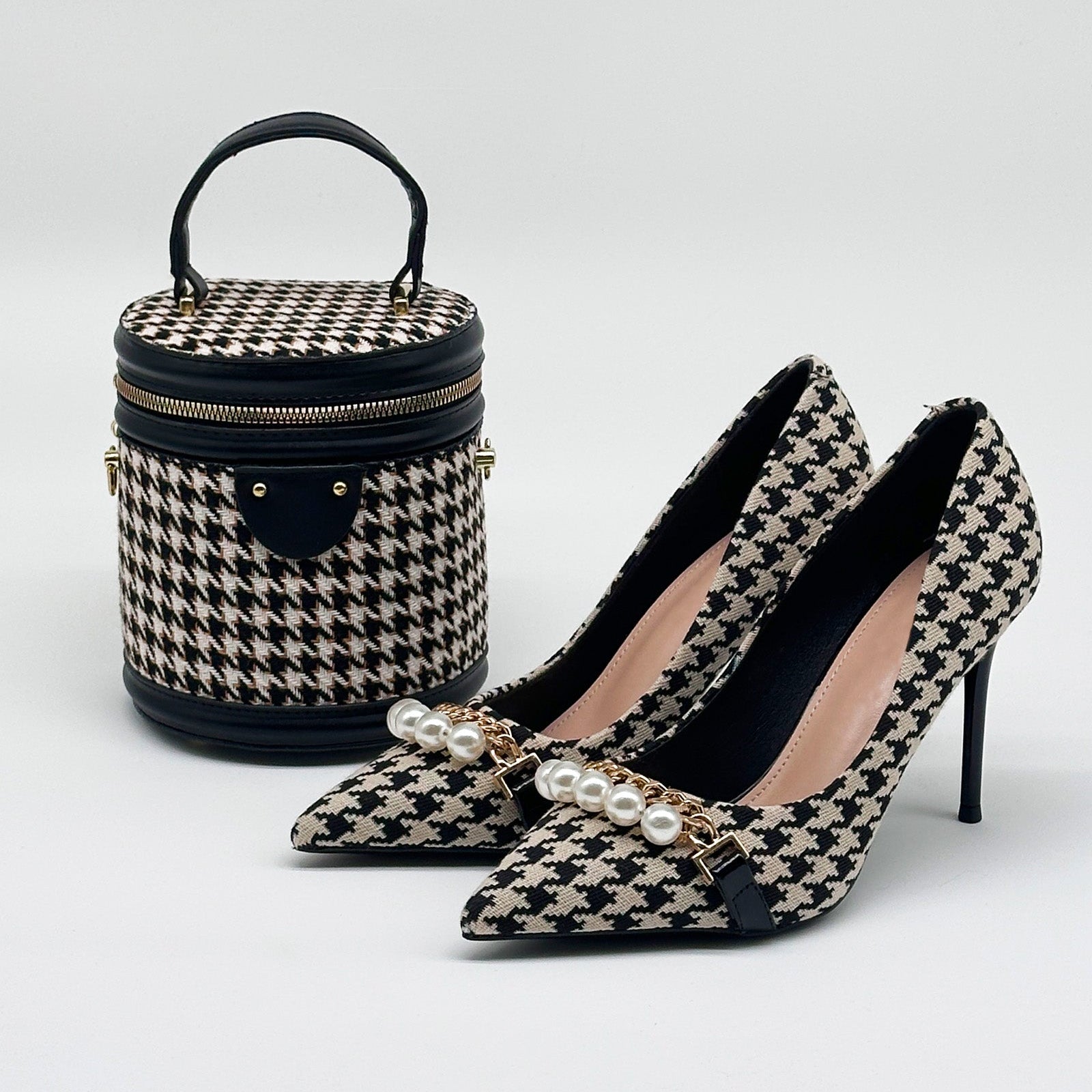 Houndstooth Bucket Bag