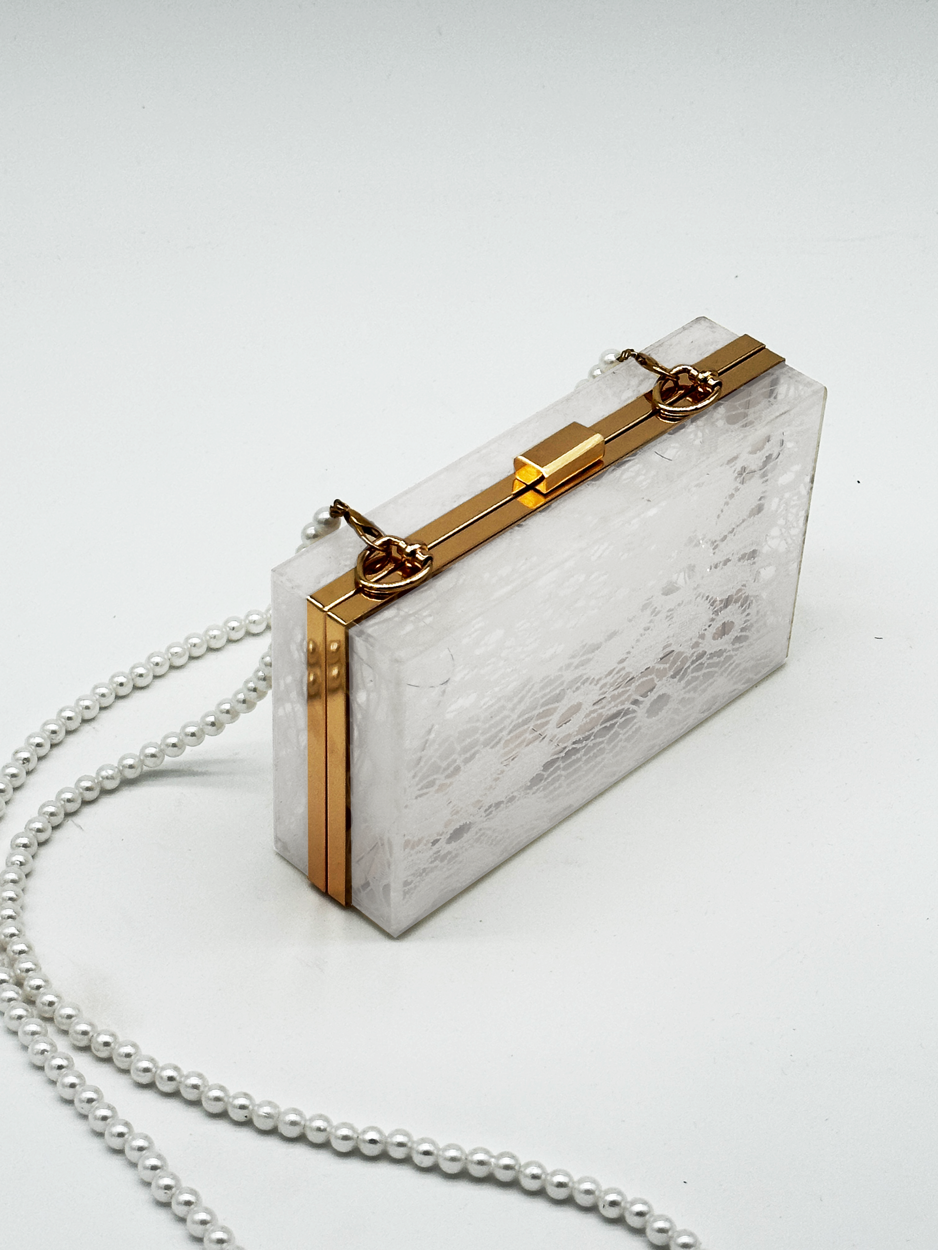 White Lace Clear Clutch