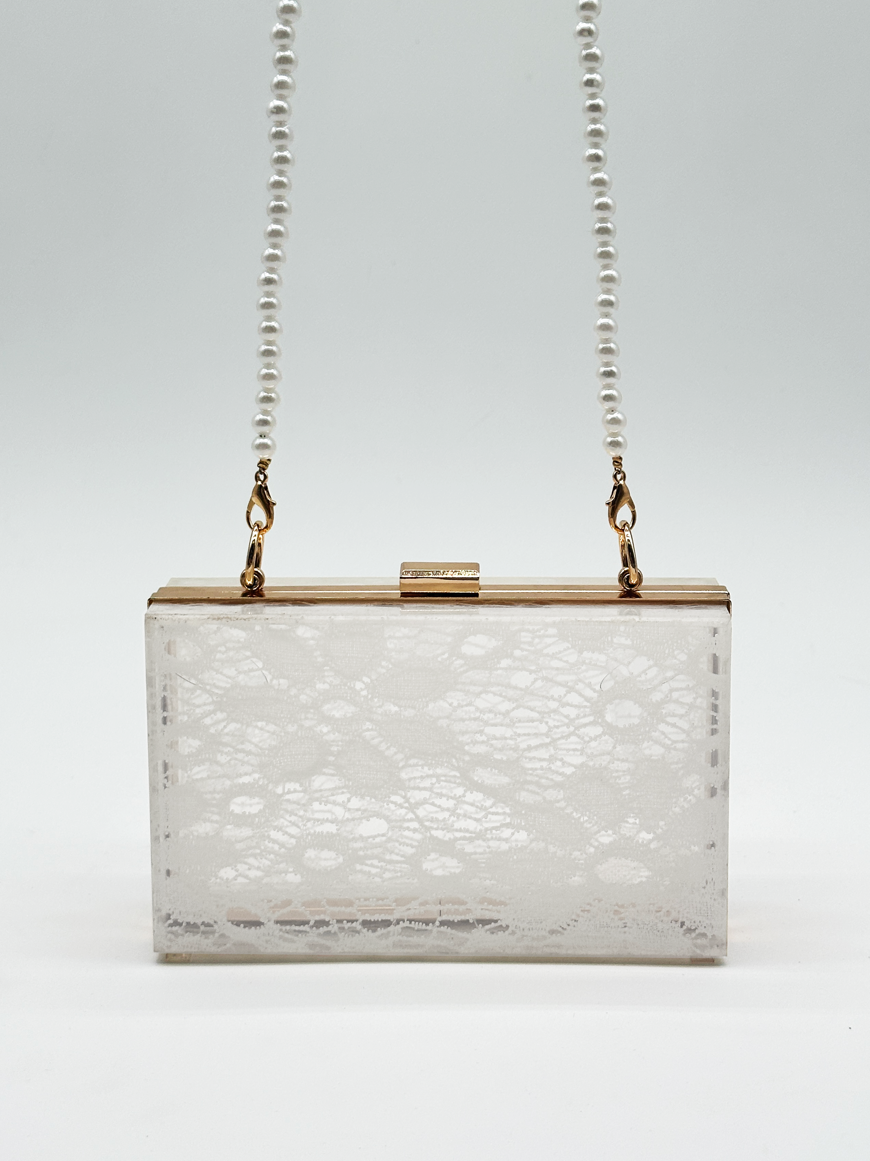 White Lace Clear Clutch