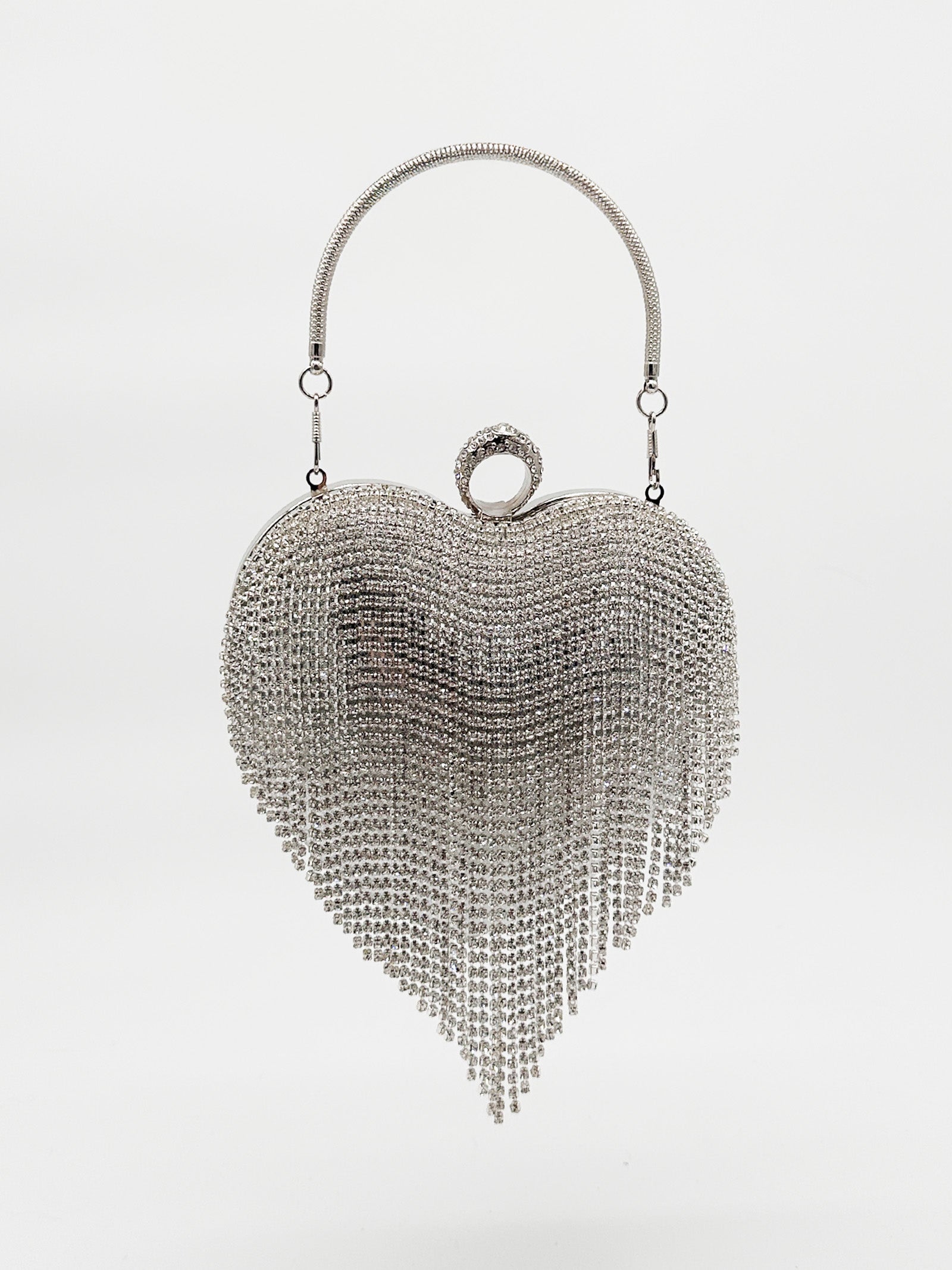 Sliver Draped Rhinestone Crystal Heart Bag