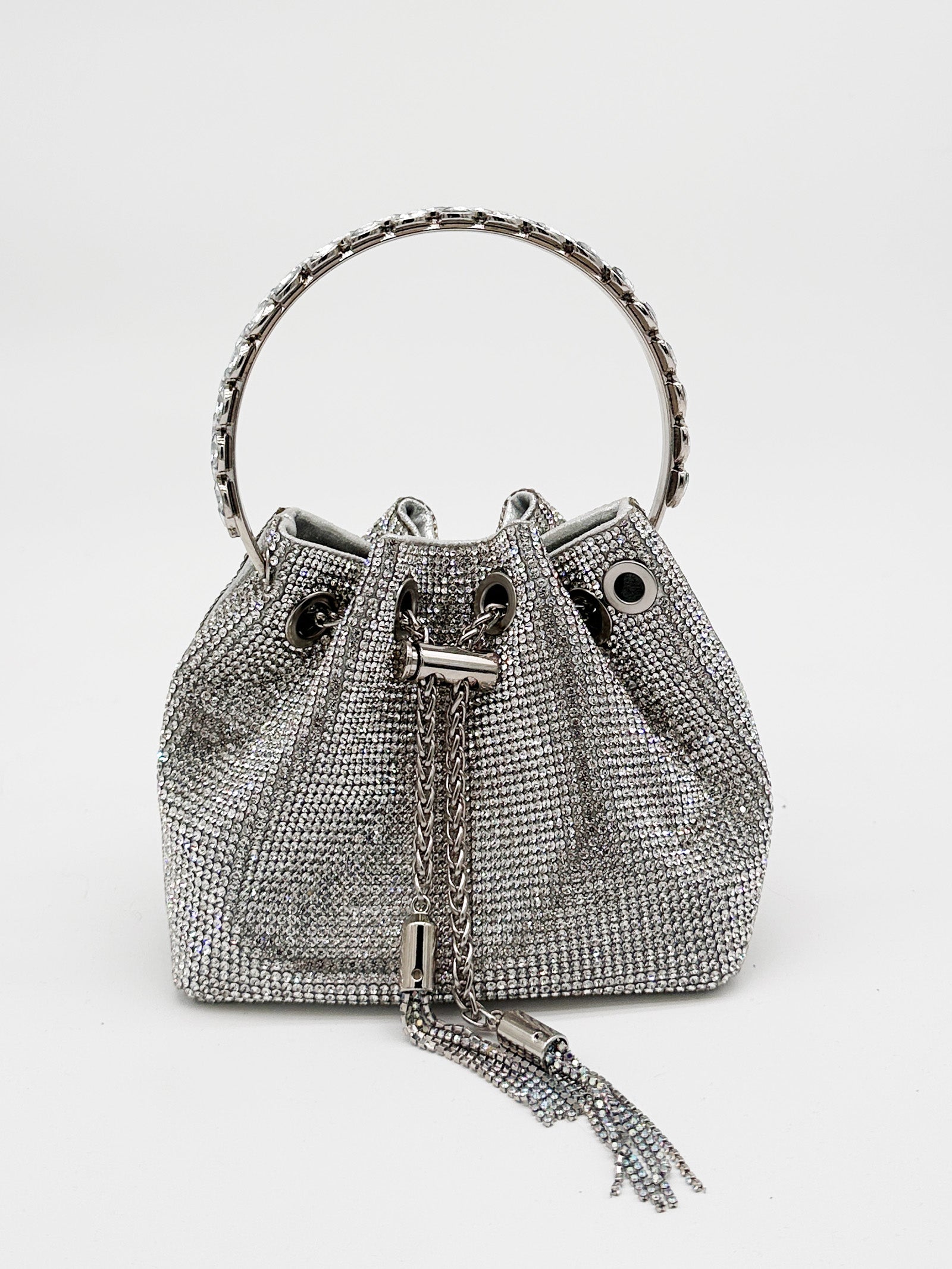 Sliver Rhinestone Crystal Bucket Bag